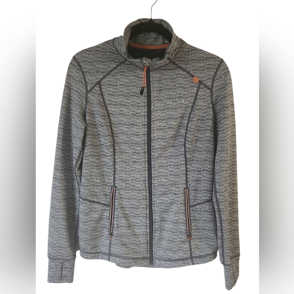 Tangerine Women's Athletic Gray Chevron Pattern Thumbhole Jacket Size S
